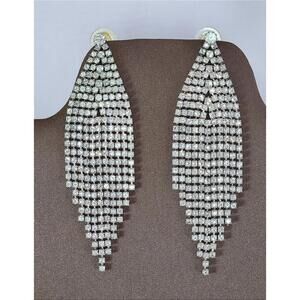 Stunning Vintage Chandelier Rhinestone Earrings, Clear Square-Cut Stones